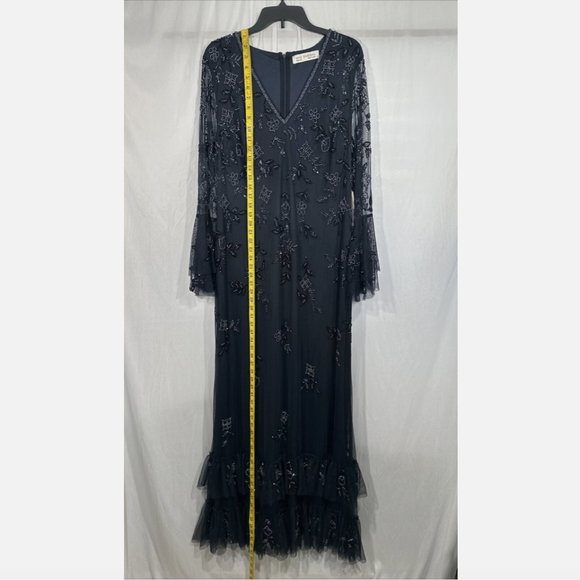 NWT $698 Mac Duggal [ 16W ] Embellished Flutter Tiered Long‎ Sleeve Gown Q634 - Picture 6 of 16